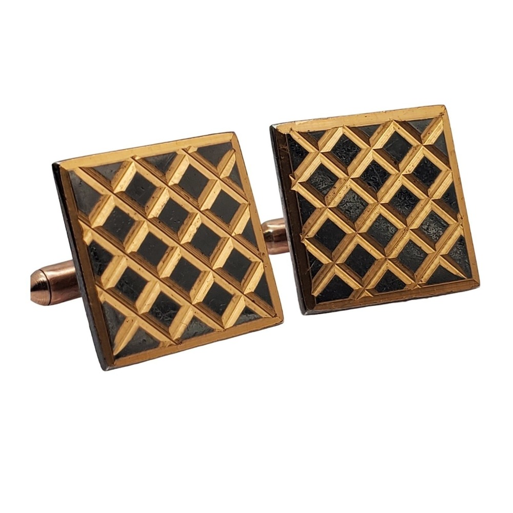 Square Black Copper Tone Cufflinks Lattice Retro Grid Geometric Suit Accessories